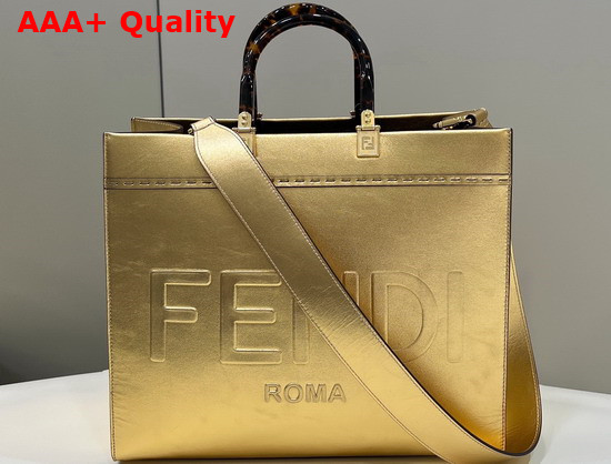 Fendi Sunshine Medium Gold Laminated Leather Shopper Replica