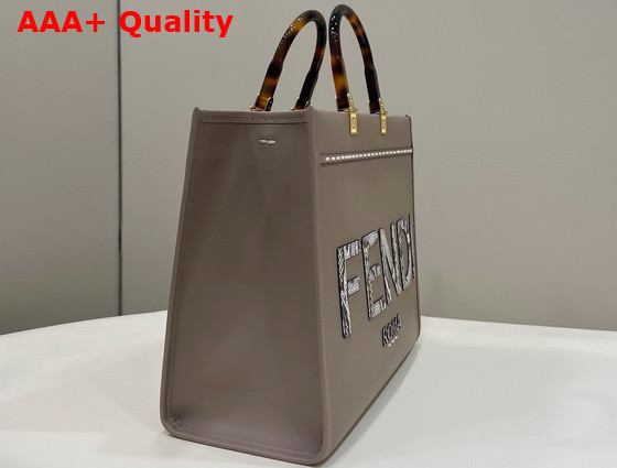 Fendi Sunshine Medium Gray Leather and Elaphe Shopper Bag Replica