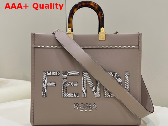 Fendi Sunshine Medium Gray Leather and Elaphe Shopper Bag Replica