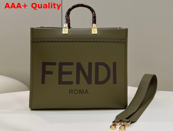 Fendi Sunshine Medium Green Leather Shopper Replica