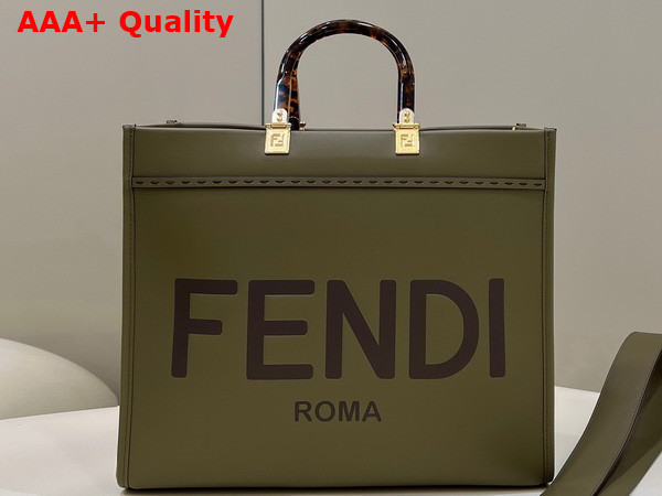 Fendi Sunshine Medium Green Leather Shopper Replica