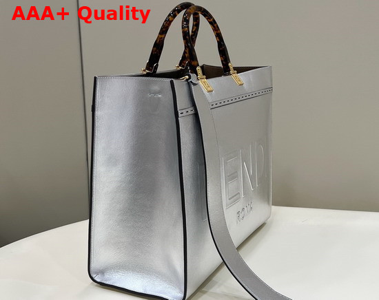 Fendi Sunshine Medium Silver Laminated Leather Shopper Replica