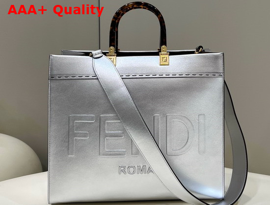 Fendi Sunshine Medium Silver Laminated Leather Shopper Replica