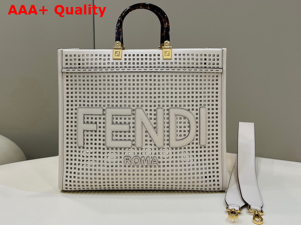 Fendi Sunshine Medium Two Toned Perforated Leather Shopper Replica