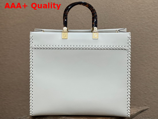 Fendi Sunshine Medium White Leather Shopper with Decorative Stitching Replica