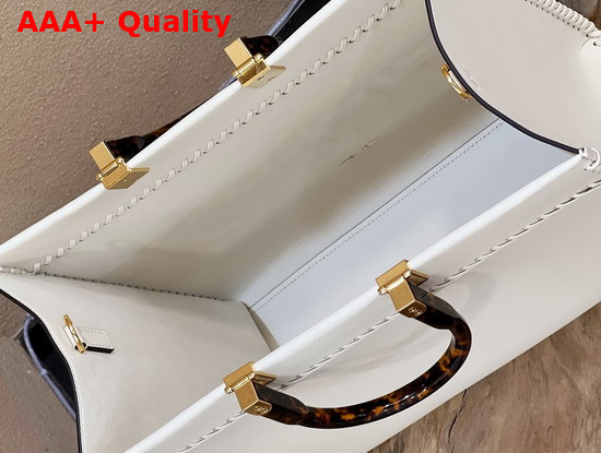 Fendi Sunshine Medium White Leather Shopper with Decorative Stitching Replica