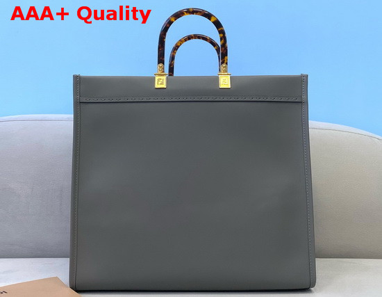 Fendi Sunshine Shopper in Gray Leather with Heat Stamped FENDI ROMA Replica