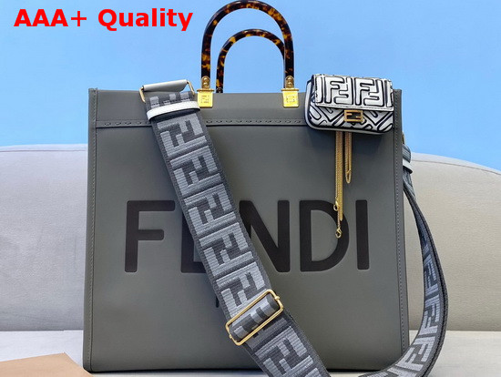 Fendi Sunshine Shopper in Gray Leather with Heat Stamped FENDI ROMA Replica