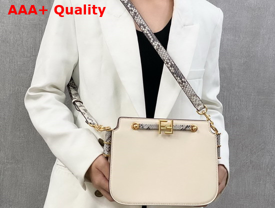 Fendi Touch White Leather Bag with Python Printed Elaphe Leather Details Replica