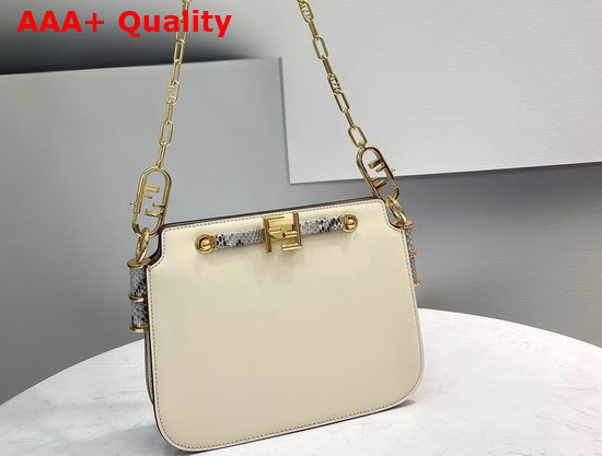 Fendi Touch White Leather Bag with Python Printed Elaphe Leather Details Replica