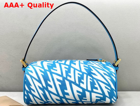 Fendi Tubular Shaped Mini Bag Made of Glazed Canvas with Blue and White FF Vertigo Graphic Print Replica