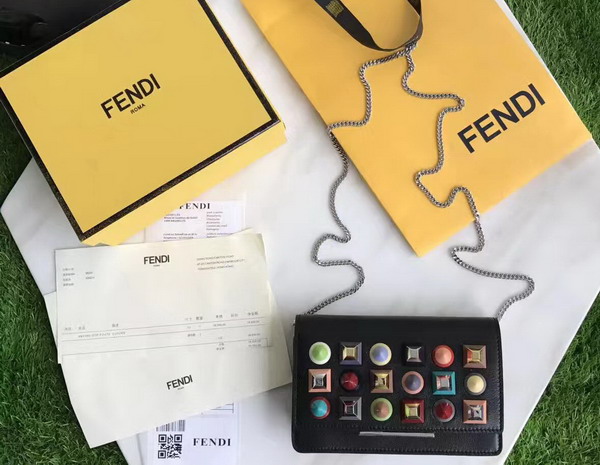 Fendi Wallet On Chain in Black Leather with Multicoloured Studs For Sale