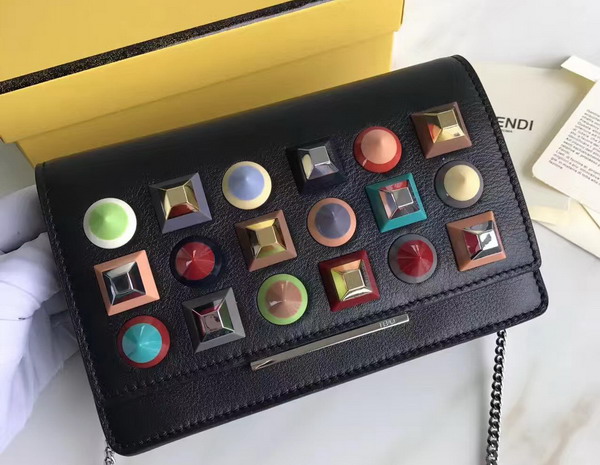 Fendi Wallet On Chain in Black Leather with Multicoloured Studs For Sale