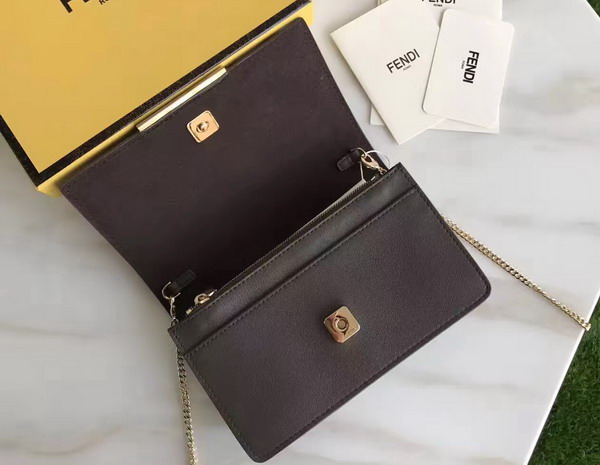 Fendi Wallet On Chain in Coal Coloured Leather with Multicoloured Studs For Sale