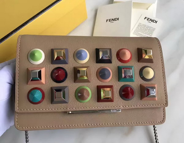 Fendi Wallet On Chain in Tan Leather with Multicoloured Studs For Sale