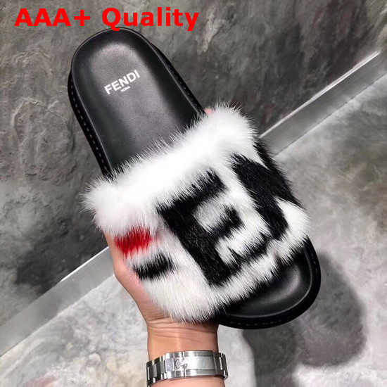 Fendi White Mink Slides Replica