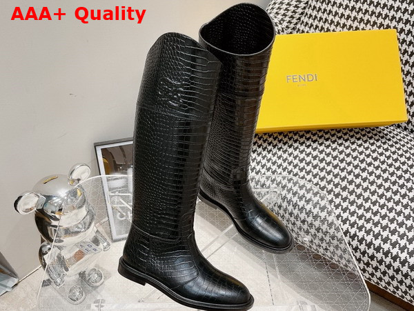 Fendi Women Boots in Black Crocodile Embossed Calfskin Replica