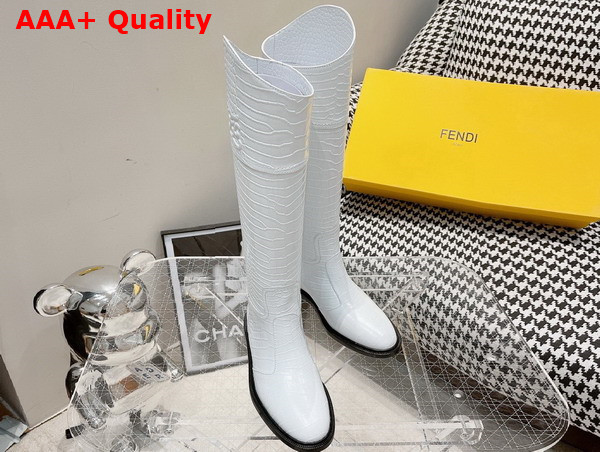 Fendi Women Boots in White Crocodile Embossed Calfskin Replica