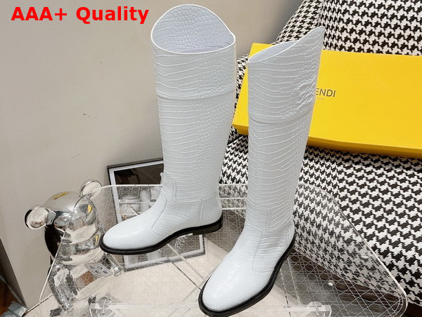 Fendi Women Boots in White Crocodile Embossed Calfskin Replica