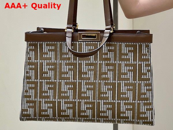 Fendi X Tote Brown Houndstooth Wool Shopper with FF Embroidery Replica