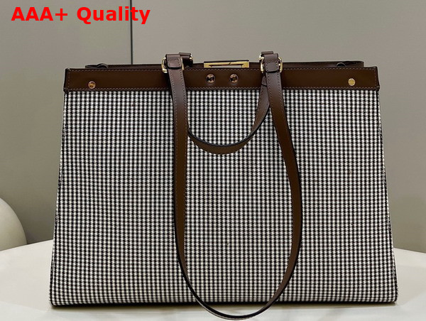 Fendi X Tote Brown Houndstooth Wool Shopper with FF Embroidery Replica