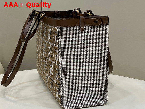 Fendi X Tote Brown Houndstooth Wool Shopper with FF Embroidery Replica