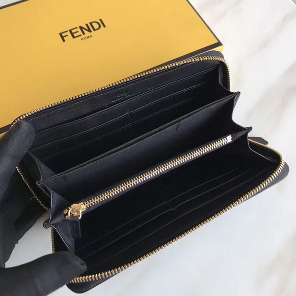 Fendi Zip Around Wallet in Black Calfskin Leather For Sale