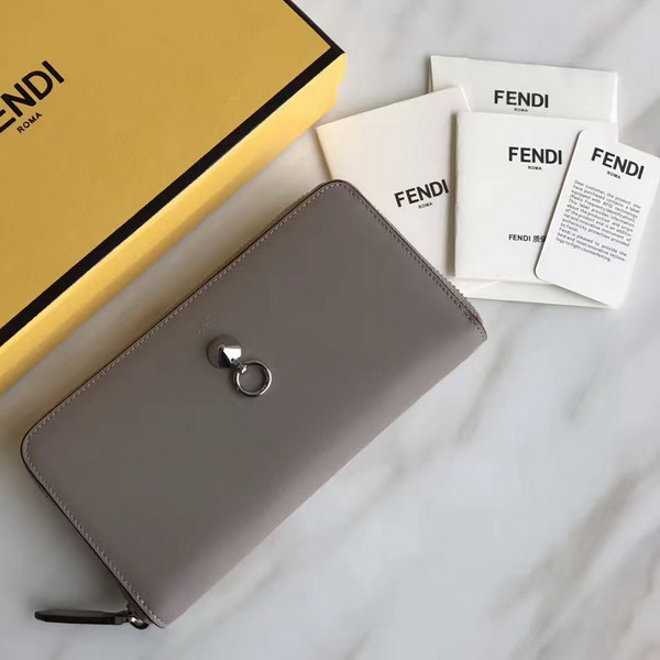 Fendi Zip Around Wallet in Dove Grey Calfskin Leather For Sale