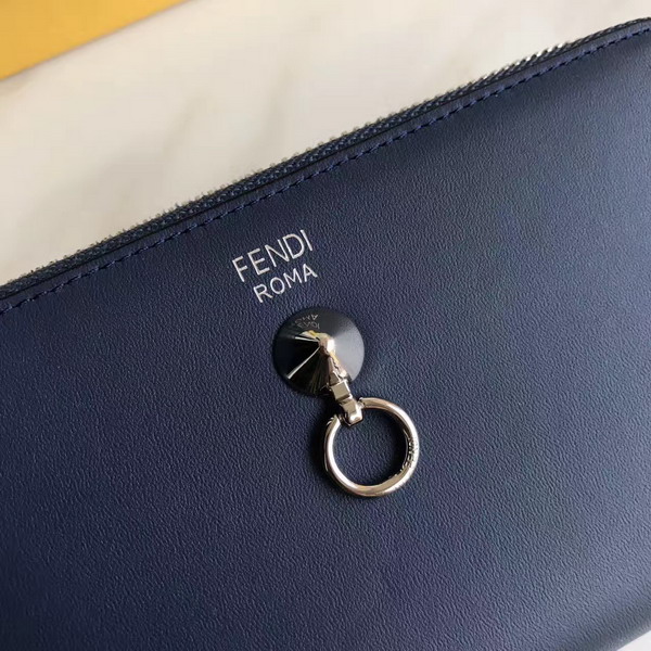 Fendi Zip Around Wallet in Midnight Blue Calfskin Leather For Sale