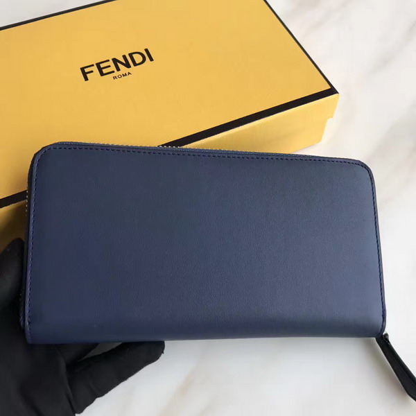 Fendi Zip Around Wallet in Midnight Blue Calfskin Leather For Sale