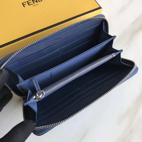 Fendi Zip Around Wallet in Midnight Blue Calfskin Leather For Sale