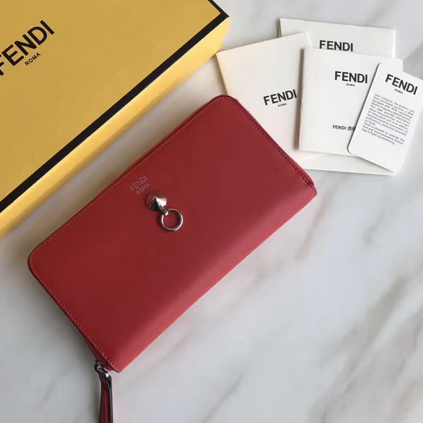 Fendi Zip Around Wallet in Red Calfskin Leather For Sale