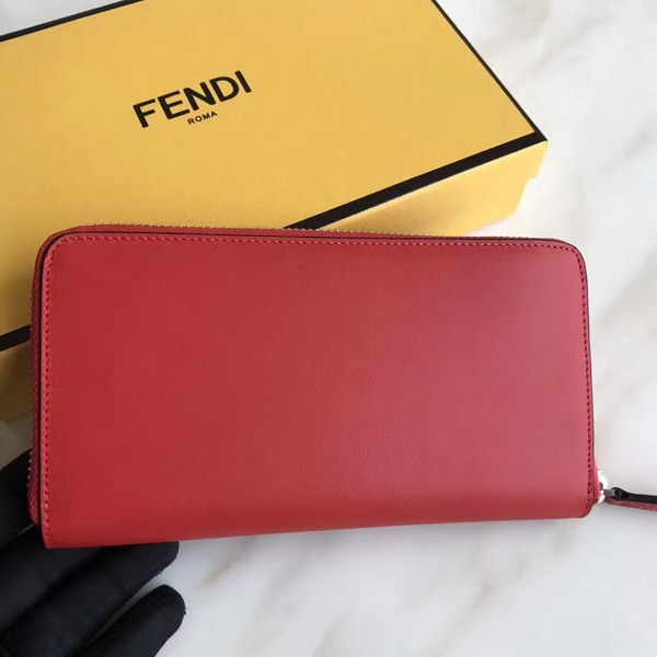 Fendi Zip Around Wallet in Red Calfskin Leather For Sale