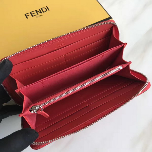 Fendi Zip Around Wallet in Red Calfskin Leather For Sale