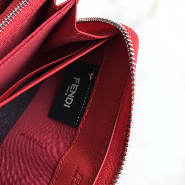 Fendi Zip Around Wallet in Red Calfskin Leather For Sale