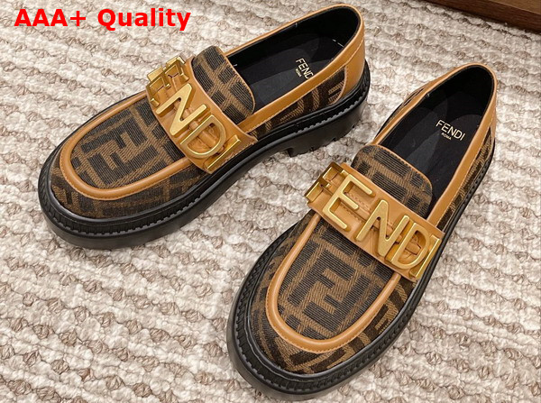 Fendigraphy Loafers in Light Brown FF Fabric Replica