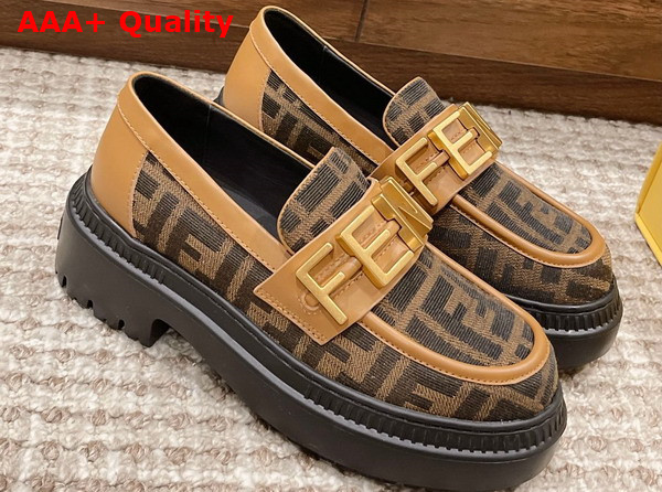 Fendigraphy Loafers in Light Brown FF Fabric Replica