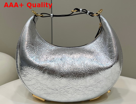 Fendigraphy Medium Leather Bag in Silver Laminated Leather Replica