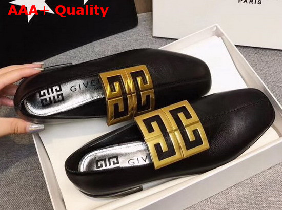 Givenchy 4G Loafers in Black Grained Leather with Gold Metal 4G Emblem Replica