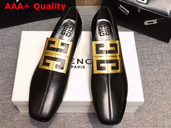 Givenchy 4G Loafers in Black Grained Leather with Gold Metal 4G Emblem Replica