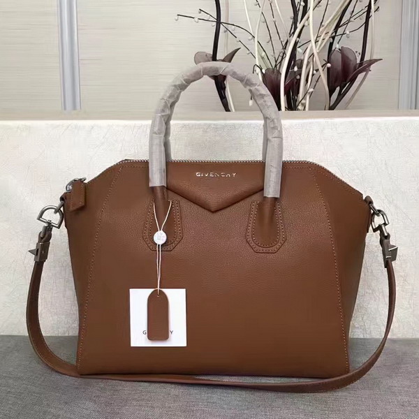 Givenchy Big Antigona Bag in Brown Goatskin Silver Hardware For Sale