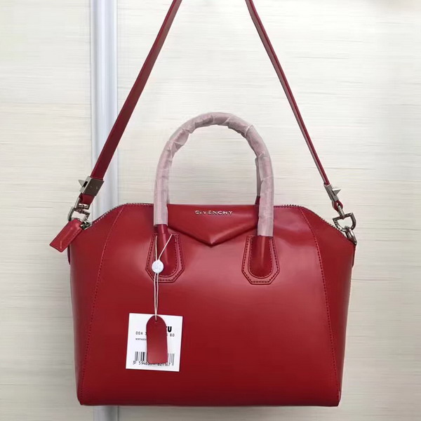 Givenchy Big Antigona Bag in Red Shiny Smooth Calfskin Silver Hardware For Sale