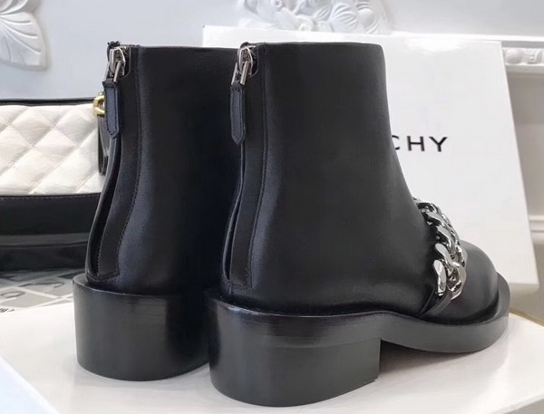 Givenchy Chain Flat Ankle Boots in Smooth Black Calfskin Leather For Sale