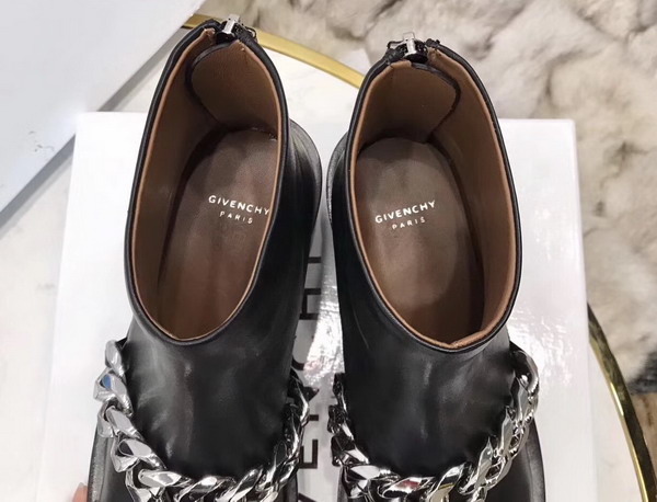 Givenchy Chain Flat Ankle Boots in Smooth Black Calfskin Leather For Sale