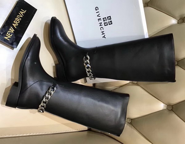 Givenchy Chain Leather Boots Riding Boots in Smooth Black Maremma Leather with Metal Chain on The Back of The Heel For Sale