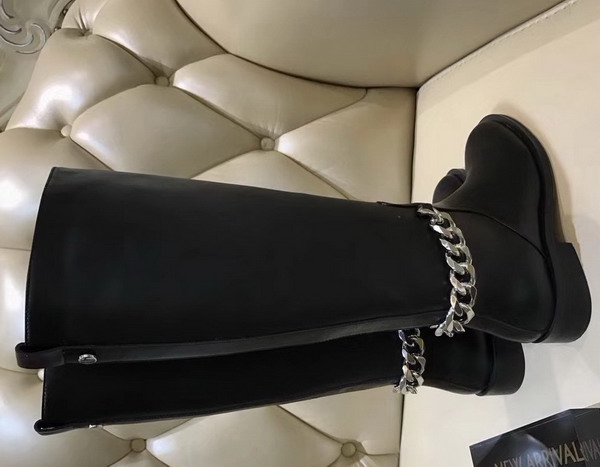 Givenchy Chain Leather Boots Riding Boots in Smooth Black Maremma Leather with Metal Chain on The Back of The Heel For Sale