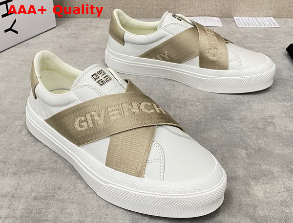 Givenchy City Sport Sneakers in Leather with Double Webbing Strap White and Beige Replica