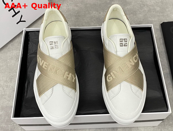 Givenchy City Sport Sneakers in Leather with Double Webbing Strap White and Beige Replica