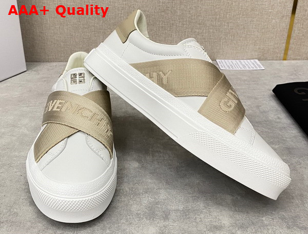 Givenchy City Sport Sneakers in Leather with Double Webbing Strap White and Beige Replica