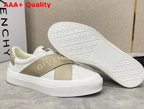 Givenchy City Sport Sneakers in Leather with Double Webbing Strap White and Beige Replica